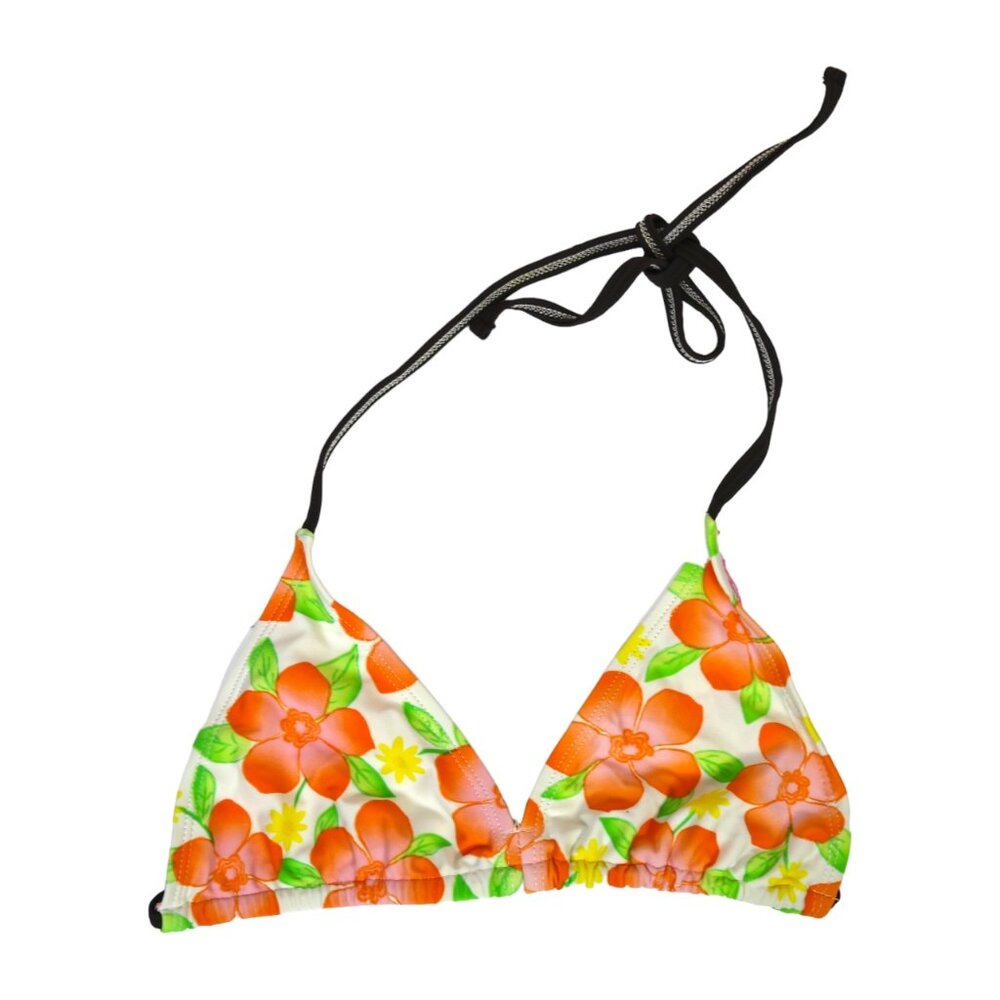 Y2K Orange and Green Floral Bikini Top